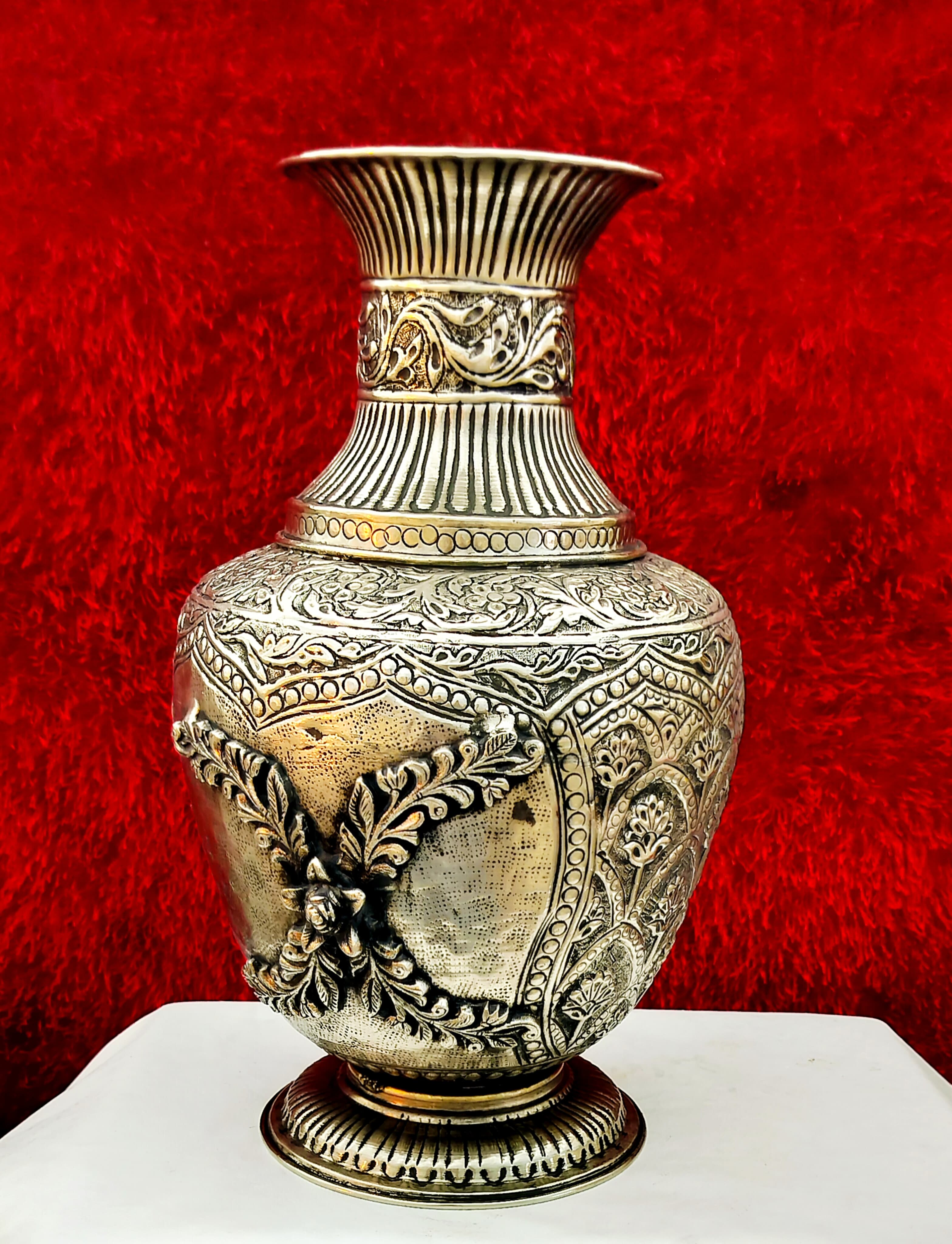 Antique German silver Radha Krishan flower pot for home décor/ gift item